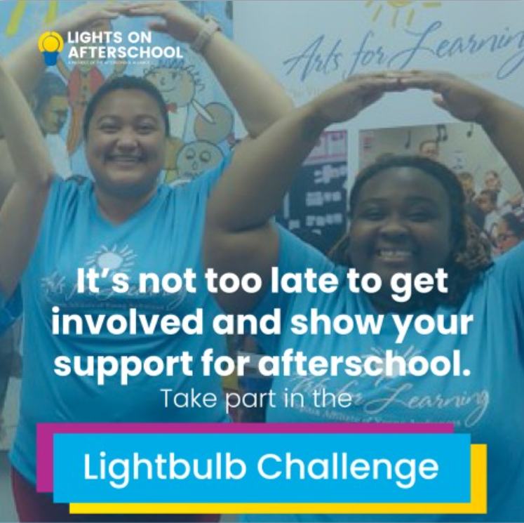 #LightsOnAfterschool is right around the corner! Join us as we celebrate all our city wide partners who are providing critical out-of-school time and afterschool opportunities to our city's young people! 

Show your support on October 26 by taking the #LightbulbChallenge. 💡