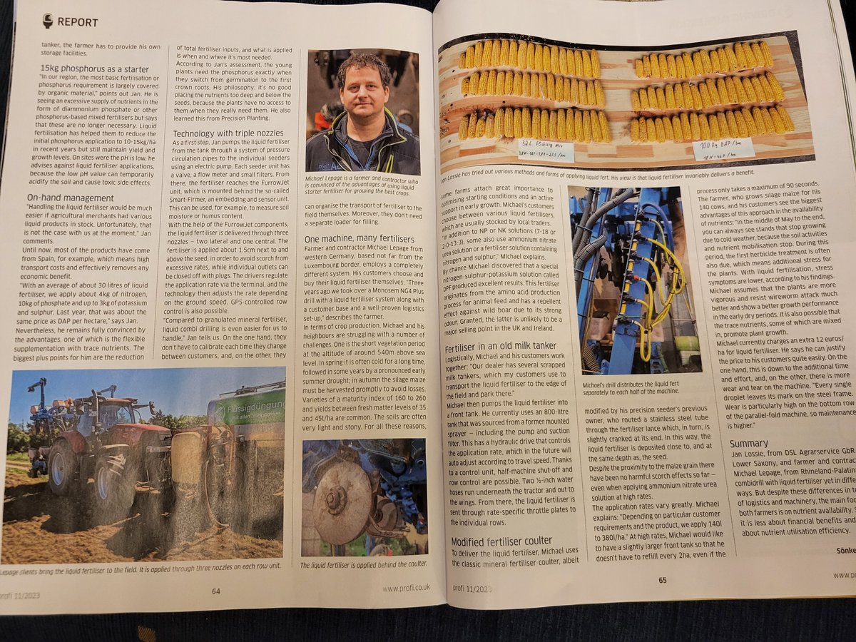 NextFertTipp's tweet photo. An interesting article in the latest issue of @profiMagazin discussing the benefits of placing liquid fertilizer with the seed when sowing maize, something we have been experimenting with ourselves for a number of years.
@ByrneAgri @SoilServicesInt https://t.co/ARgVWdHi0a