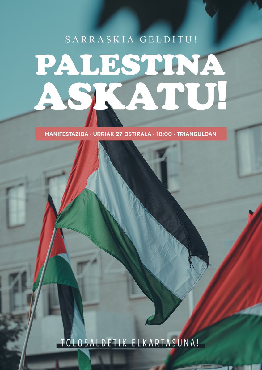 SortuTolosa's tweet photo. Guk ere bat egiten dugu Urriaren 27an, Palestinaren alde egiten den deialdiarekin!!!!
https://t.co/0b4YJRLZuD
#FreePalestine 
#SOSPalestina https://t.co/qbDTqAEWNp