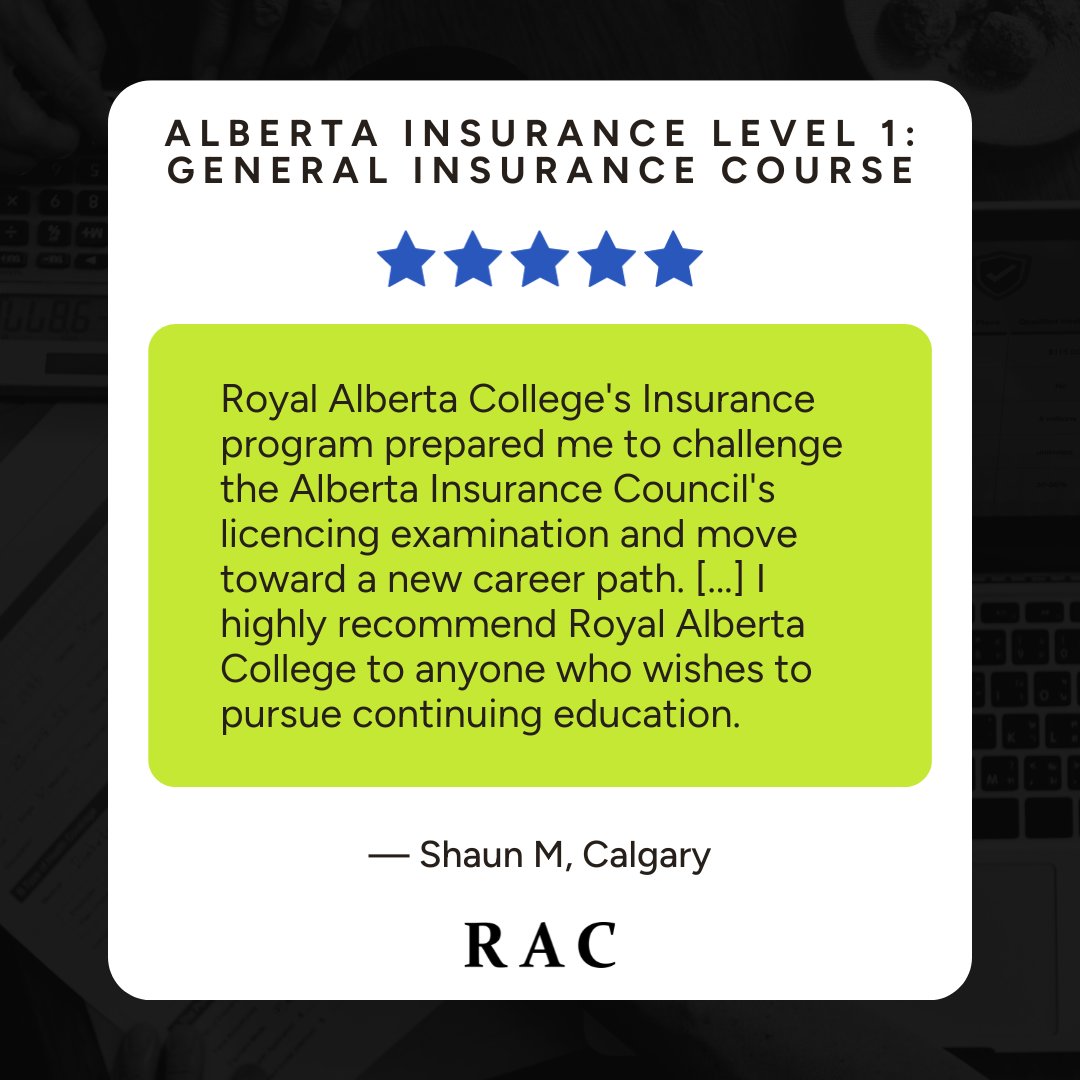 Insurance dreams? RAC has got you covered! Their General Insurance Level 1 course is your key to success in the Alberta Licensing exam. Start your journey and enroll now! 

ow.ly/nRUk50PSFKE
#InsuranceCareer #SelfPacedLearning