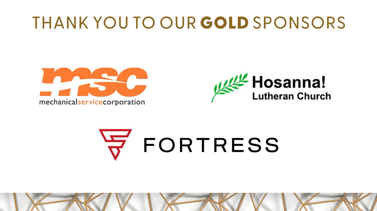 Thank you to today's highlighted Gold sponsors for our upcoming Gala - Fortress, Hosanna!, and Mechanical Services Corporation; we appreciate your dedication and support to serving neighbors in need through your support for Administer Justice.