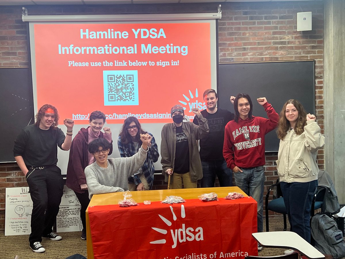 We had our first meeting today! We had a guest speaker from <a href="/ydsaumn/">YDSA @ UMN Twin Cities 🌹</a> to help explain the basics of DSA and YDSA. Thank you to everyone who came out today, we will announce our next meeting soon!