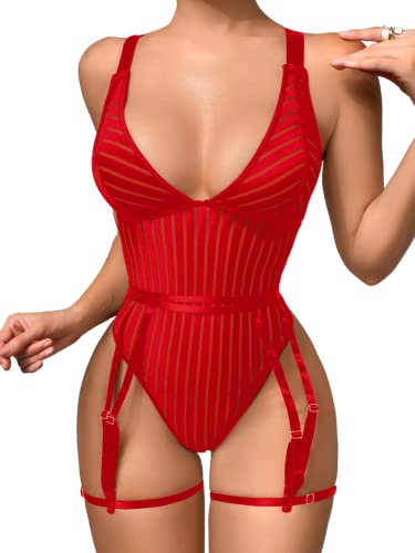 I just received Kaei&Shi Sexy Ribbed Top,Plunge V, Snap Crotch, Leg Strap, Backless 3Pc Bodysuit - Red