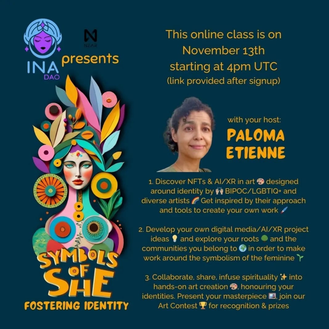 CreadorasS's tweet photo. Puedes registrarte aquí para asistir a los talleres gratuitos de la comunidad @ina__dao "Símbolos de Ella" 💙 (en inglés) para mujeres y personas que se identifican como mujeres que impartimos  @luvrworldwide y @ssplashh.

https://t.co/JrrZft0yXM https://t.co/TriJd3RyMP