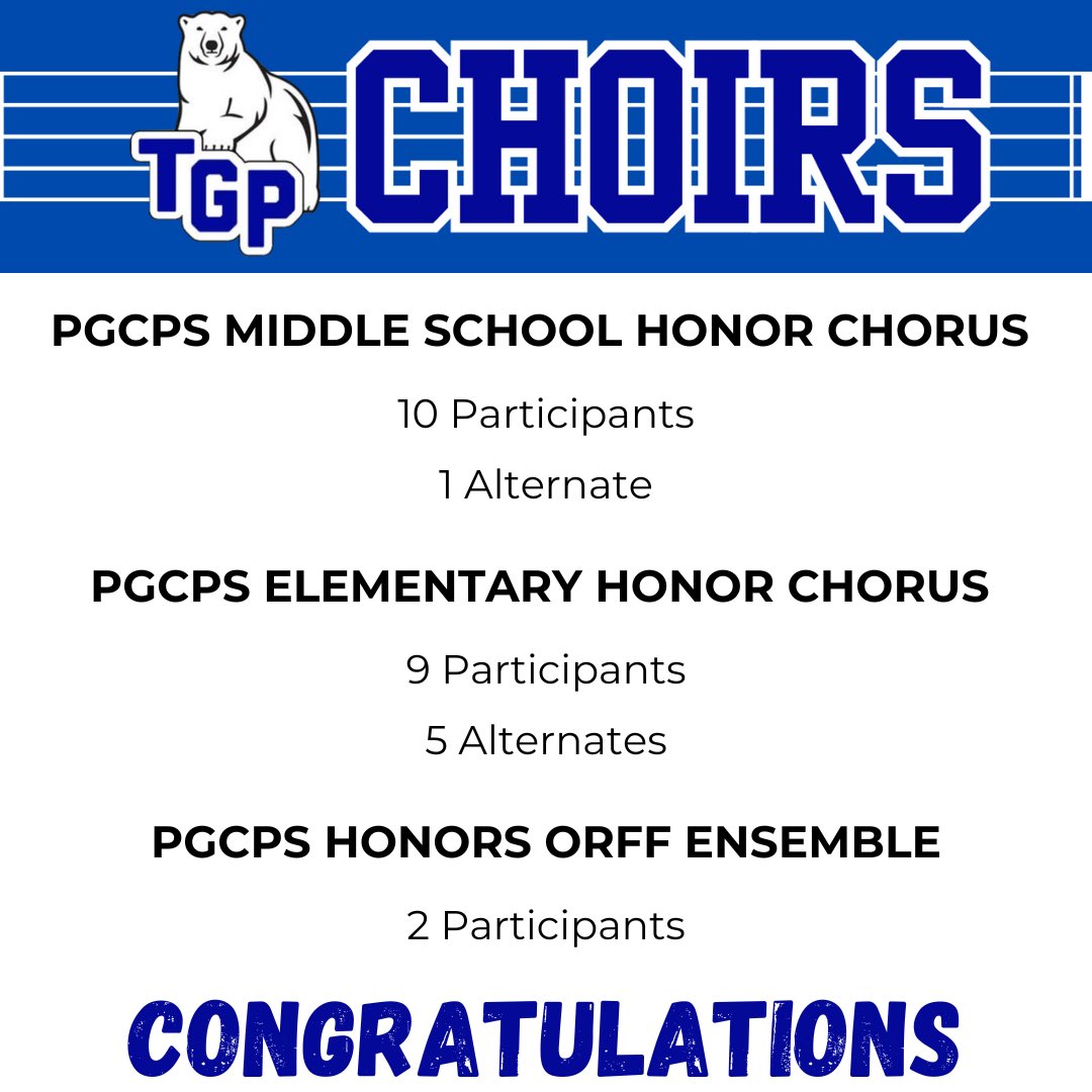 OcieSBanks's tweet photo. I’m such a proud teacher and conductor. I have 21 students participating in the the @pgcps Middle School Honor Chorus, Elementary Honors Chorus, and Honors Orff Ensemble! #TGP #BlackConductor #BlackMusicEducator #OSBMusic #TGPCHOIRS https://t.co/5AEOv1m27h