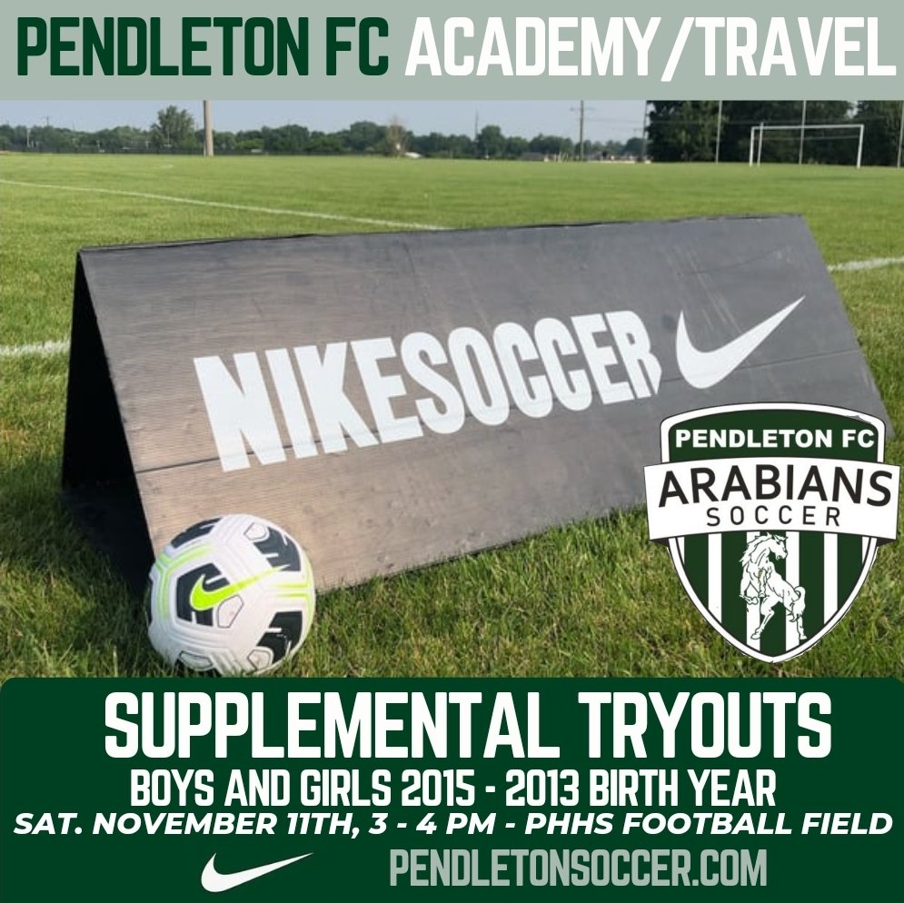 Pendleton_FC's tweet image. Pendleton FC Academy and Travel will be holding supplemental tryouts for the 2024 Spring Season, for Boys and Girls, 2013 - 15 Birth Year, November 11th at 3 PM at the PHHS Turf Football Field. 

Please visit our website, pendletonsoccer.com, to learn more about our Programs.