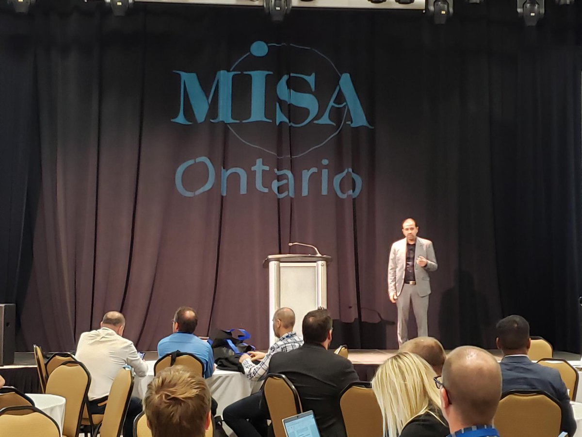 MISAOntario's tweet image. Happening now! @MISAOntario Director Kush Sharma presents the findings of the 2nd Annual Cyber Security Outlook Survey Results to a captivated audience at #InfoSec2023.