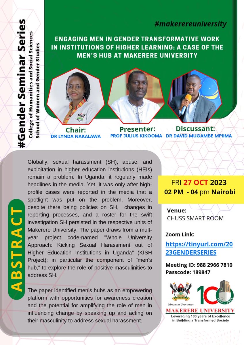 MakerereIGDS's tweet photo. Book a date with us this Friday at 2pm.
You can join us online via https://t.co/2BLgath0v2
#CHUSSSeminarSeries @Josephineahiki1 @Makerere @amwiine @SsaliSarah @davidmpiima https://t.co/Z80QR9L6Nh