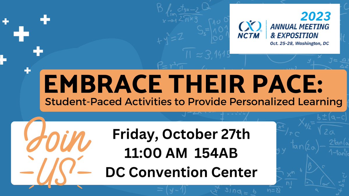 Cannot wait for <a href="/NCTM/">NCTM</a> 2023 in DC! <a href="/tayloredu1/">John Taylor</a> &amp; I hope you can join us to explore ways students can embrace math at their own pace. Create activities &amp; give meaningful feedback using amazing tools like @desmosclassroom <a href="/GoogleForEdu/">Google for Education</a> <a href="/edpuzzle/">Edpuzzle</a> <a href="/Classkick/">Classkick</a> <a href="/CanvaEdu/">Canva Education</a>! #NCTMDC23