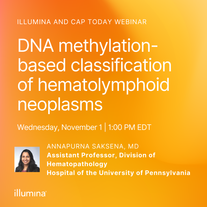 illuminaLive's tweet photo. In this upcoming webinar, Dr. Annapurna Saksena of the University of Pennsylvania, will discuss the relationships
of methylation-defined groups to a variety of HL tumor types to determine the feasibility of methylation
as a diagnostic modality. Register now.