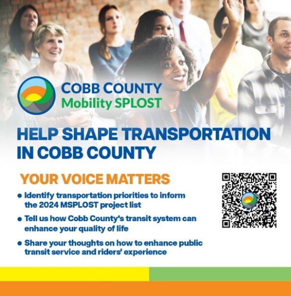 cobbcounty's tweet image. Help shape transportation in Cobb at an Open House THURS, 6 pm at the Windy Hill Community Center. Cobb County staff will be available to answer questions.

Also, check out our story map and complete the survey at cobbcounty.org/msplost.
#cobbcounty #cobbDOT