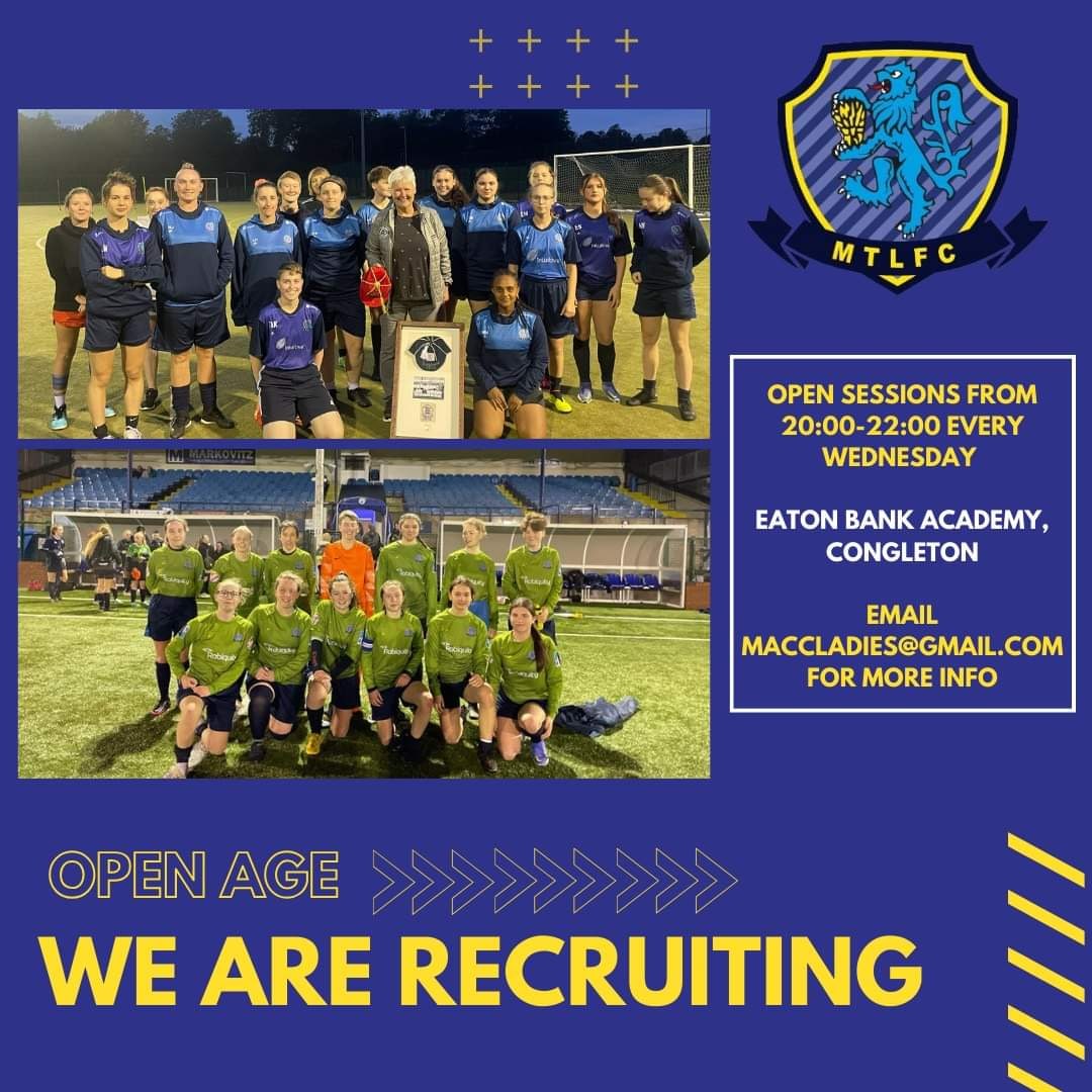 Our open age team are currently recruiting for new players!

📝 UEFA Qualified coaches
🏟 New 3G training facility
⚽ Weekly matches in the Premier Division of the Cheshire Womens League
🏃‍♀️ All abilities welcome

#Womensfootball @WoSoRecruitment 
<a href="/CheshireWYFL/">Cheshire Women's and Youth Football League</a>