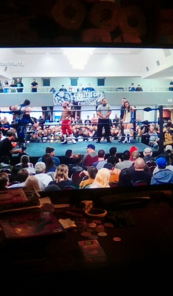 thepeachy16's tweet photo. Up next @indiewrestling World Championship will be defended in @C4Wrestling ring as @MyungJae98 vs @numberone_dojo vs @GringoLocoOG vs @ThePrizeCityOG #C4MadMonsterParty https://t.co/UQOCIlMgRN