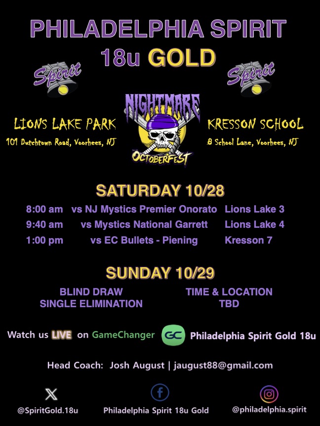 Lexa Santos 2025 (@lexasantos_2025) on Twitter photo Can't wait for Nightmare Octoberfest Showcase this weekend with <a href="/SpiritGold18U/">Philadelphia Spirit Gold 18u</a>. Here is our schedule: Can't wait for Nightmare Octoberfest Showcase this weekend with <a href="/SpiritGold18U/">Philadelphia Spirit Gold 18u</a>. Here is our schedule: