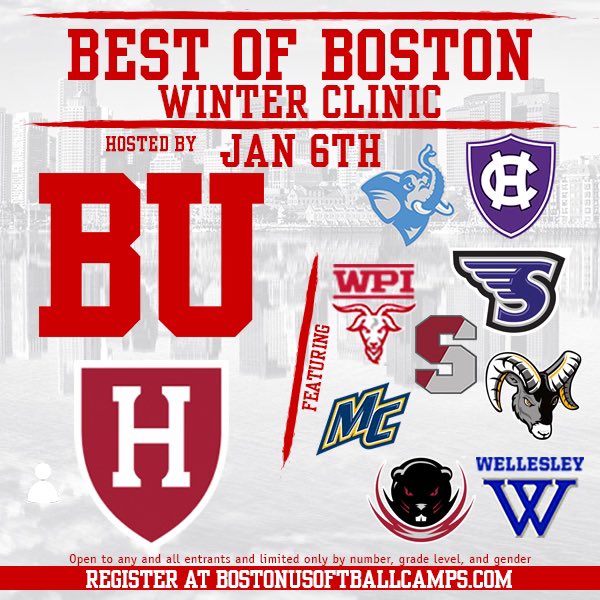 TerrierSoftball's tweet photo. Check out this line-up. Come join these incredible coaches for an awesome day of softball‼️ @HarvardSB @TuftsSoftball @HCrossSB @WPISoftball @Stonehillsball @SCPrideSoftball @mitsoftball @MerrimackSB @WellesleySball @FramStSB https://t.co/oiQcLkWYG7