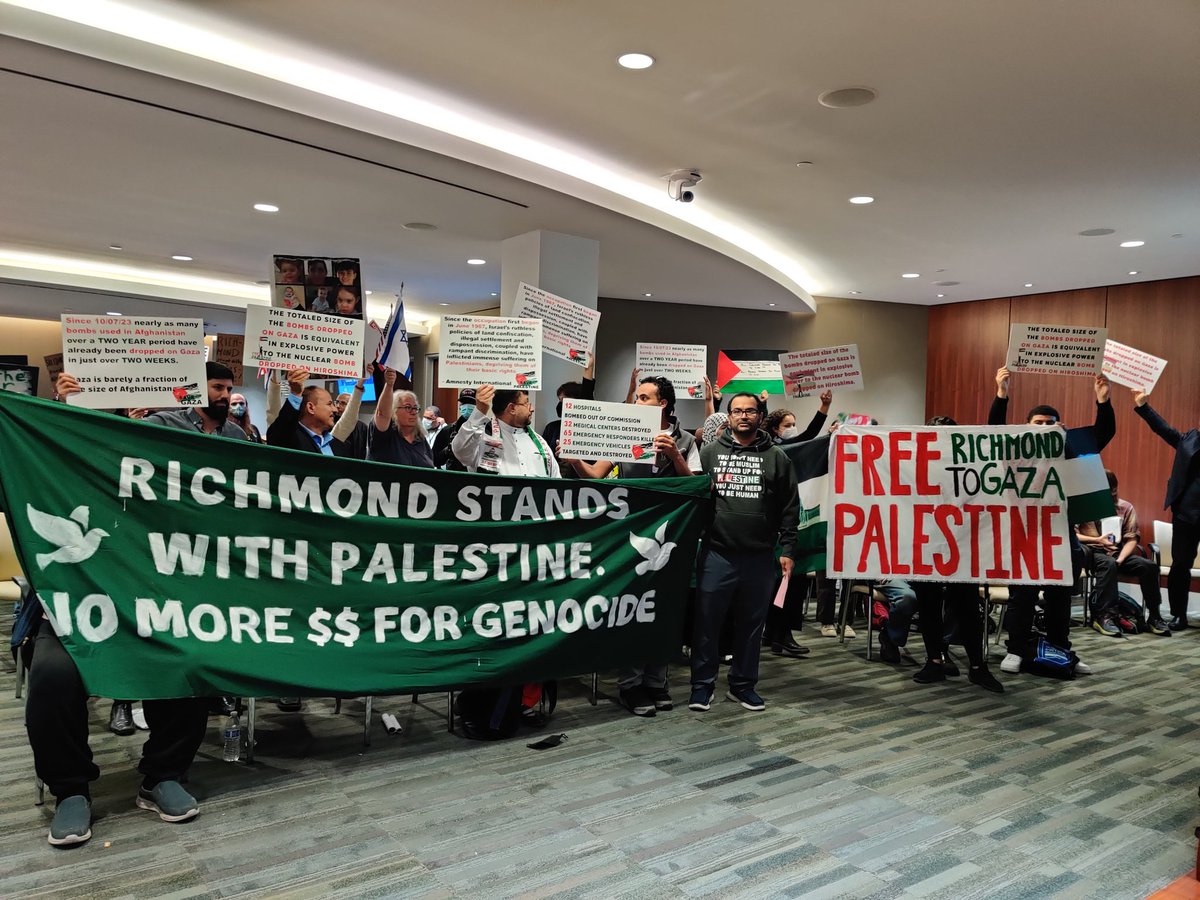 Richmond is out in force tonight as our city council votes on a resolution in solidarity with the Palestinian people. 

If passed, Richmond would be the first city to pass a Palestine solidarity measure.