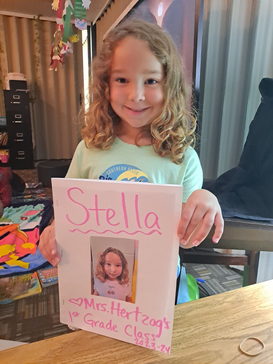 Stella finally got her book from being last week's secret student. #conferenceweek 
Her clues:
1.Loves games 
2.Loves to play outside 
3. Can be shy
We did need a few bonus clues: brown hair and double letter in her name!