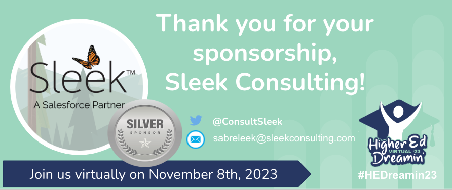 highereddreamin's tweet photo. ☁️Exciting News! We are thrilled to announce that @ConsultSleek is joining us as a 🥈Silver🥈 Sponsor for #HEDreamin23!  They are #advancement experts and can help you #innovate with #Salesforce. Register now at https://t.co/GzOVSKqSpg #Sponsorship #HigherEducation https://t.co/mQicARvYNo