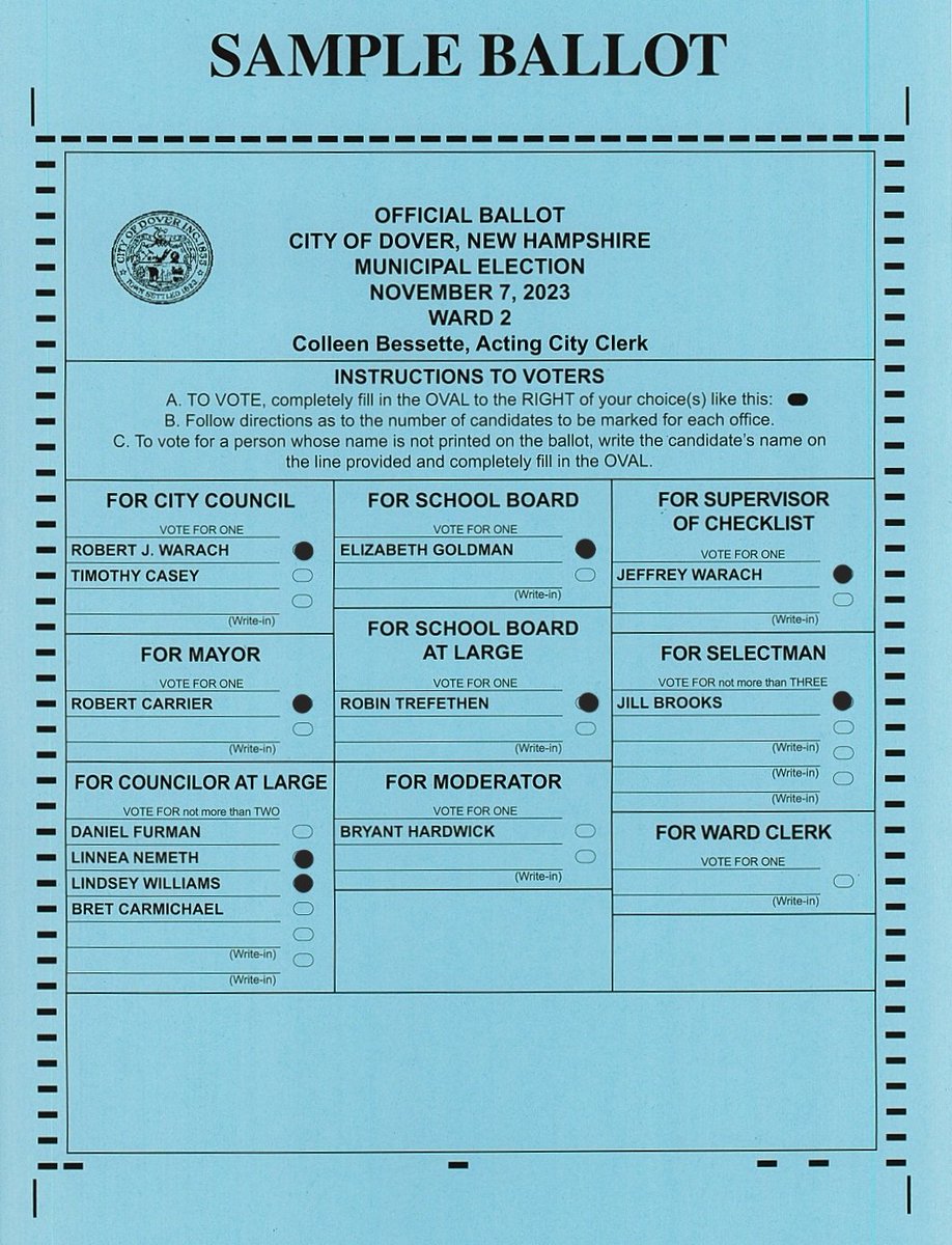 RobbieForDover's tweet image. Ward 2 candidates to support:
Mayor: R. Carrier
City Council Ward 2: R. Warach
City Council At Large: L. Nemeth and L. Williams (vote for both!)
School Board Ward 2: E. Goldman
School Board At Large: R. Trefethen
Supervisor of the Checklist: J. Warach
Selectperson: J. Brooks