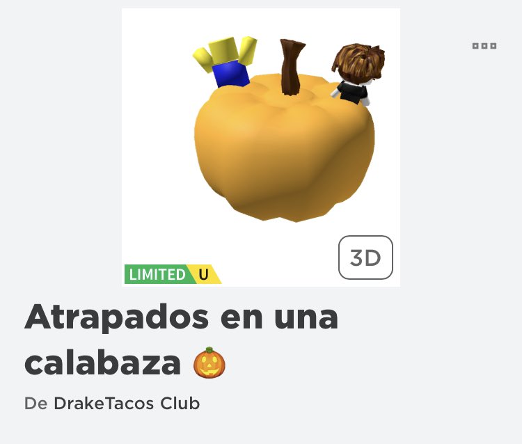 DrakeTacos_YT's tweet photo. Sorteo 5 Códigos para mi UGC Limited Gratis “Atrapados en una calabaza 🎃”
REQUISITOS:

1. Darle “me gusta” al tweet
2. RT al tweet
3. Seguirme @draketacos_yt

⏰Finaliza el 26/10   #roblox https://t.co/STg4GYN7sJ