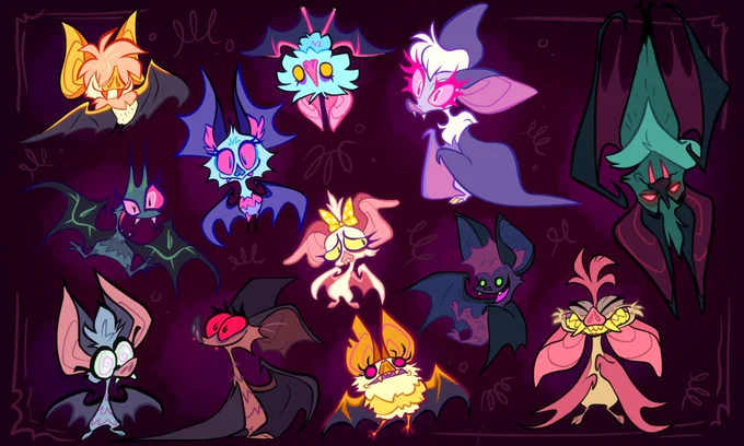 Gone Batty! Here's a bunch of little bat adopts for fun.  $45 each! Each come with a high res transparent png. DM or email me at janewalkerart.com to claim. Happy Halloween!get a closer look below!   