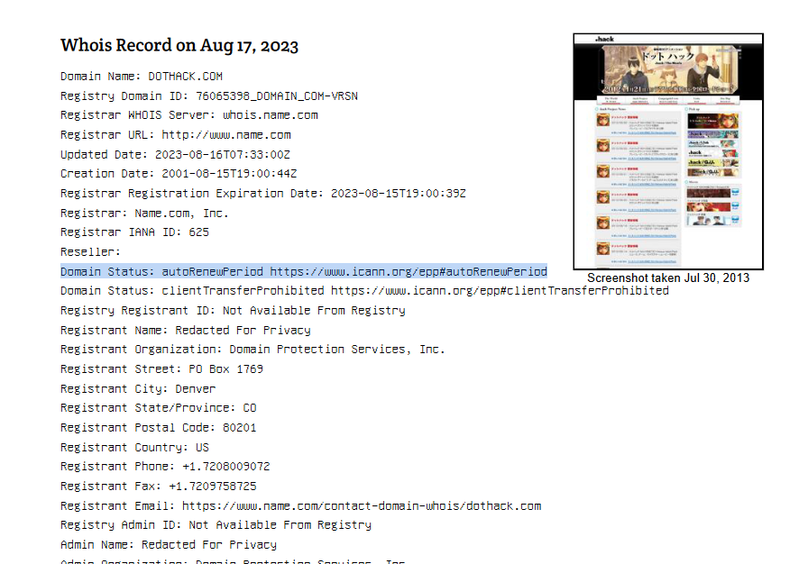 dothackers's tweet image. 🚨UPDATE: 🚨  The dothack.com domain is NOT owned by Bandai Namco or any related subsidiaries to the best of anyone's knowledge.

- Domain expired on ~8/16
- The grace period expired
- Someone purchased the domain via sedo.com

Courtesy @KisukaKiza  ✌️