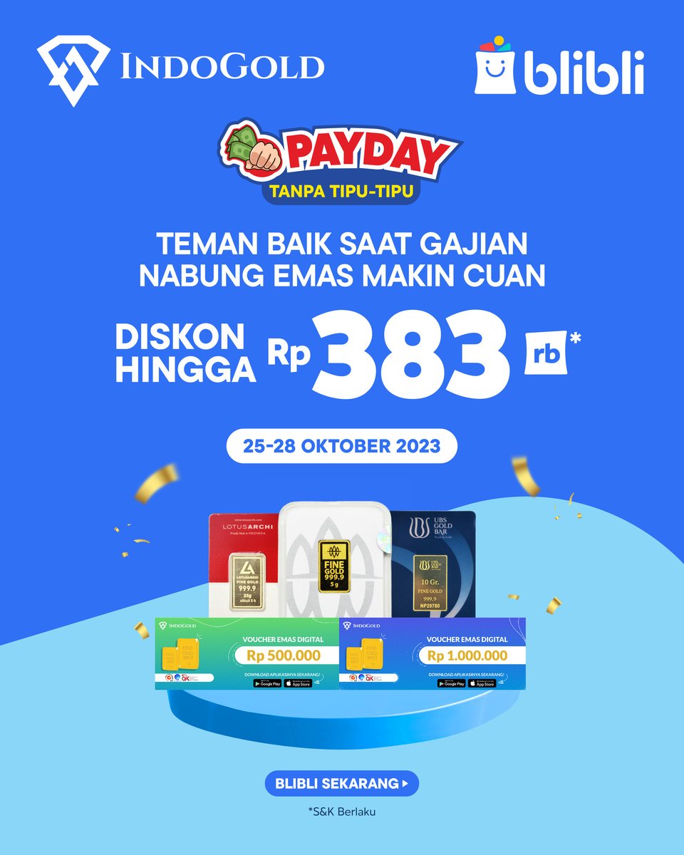 IndoGoldID's tweet photo. Ingat nabung emas ketika gajian diskon hingga Rp383 ribu 😘

Cek info lengkap promonya disini ==> https://t.co/OuMYO3dQz0
/
Nabung emas di IndoGold mulai dari 10 ribu, bisa cetak jadi emas fisik dan spread emas terendah 2,4%

#emasdigital #nabungemas #investasi #IndoGold https://t.co/8chRyI68P3