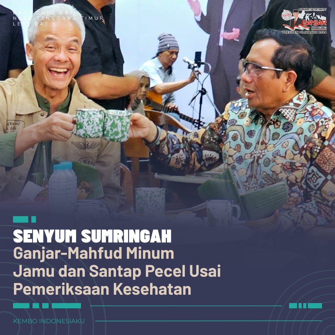 hasna_febriyani's tweet photo. Ganjar-Mahfud Minum Jamu dan Santap Pecel Usai Pemeriksaan Kesehatan.

Gibran | Wendy | Ozil | Onana | Garnacho | Israel | Mentan | Palestine | #Gaza_Genocide | #SayaKecewa | Bekasi | Muhammadiyah | Liga Champions | Hujan | #Gazabombing | Hamas | MAU BANGET | Ten Hag https://t.co/pK0R5GMTe4