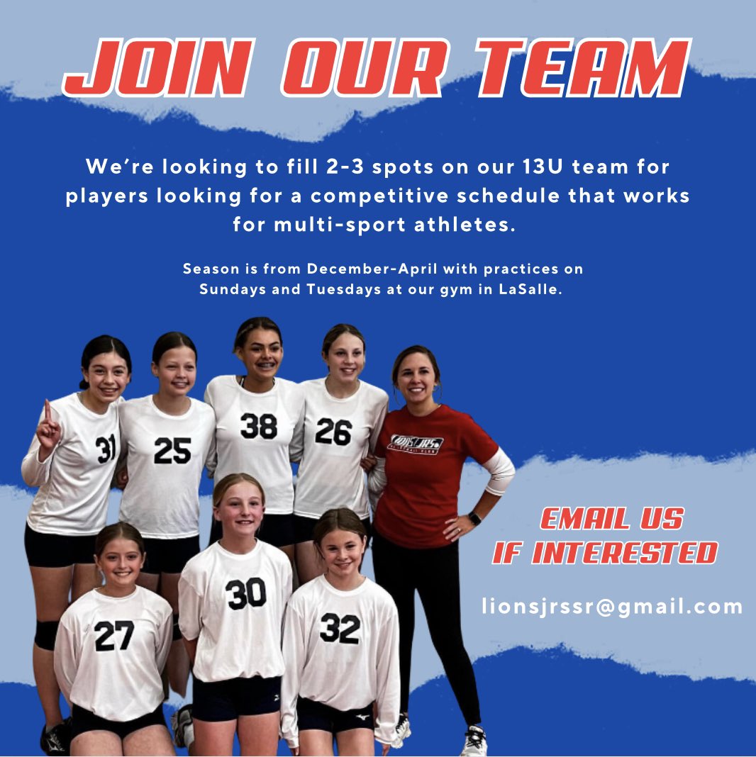 Want to be a part of Lions Jrs. Starved Rock? Contact us via email about available spots on our 13U Team!!