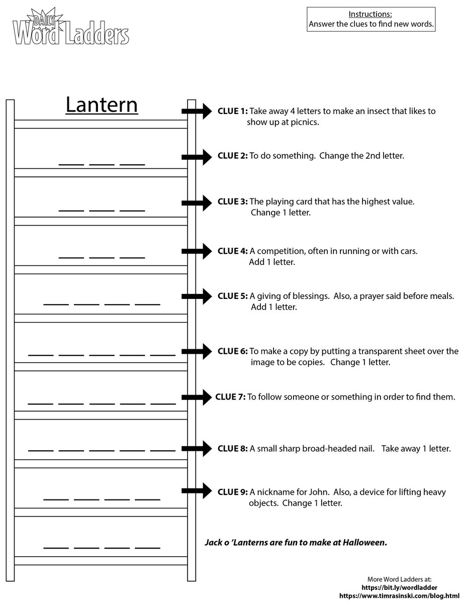 TimRasinski1's tweet image. Word Ladder Wednesday!  
Tis the season for Jack-o’-Lanterns (and word study)!  Enjoy!
@ILAToday @ascd @DyslexiaIDA @reading_league @IMSEOG