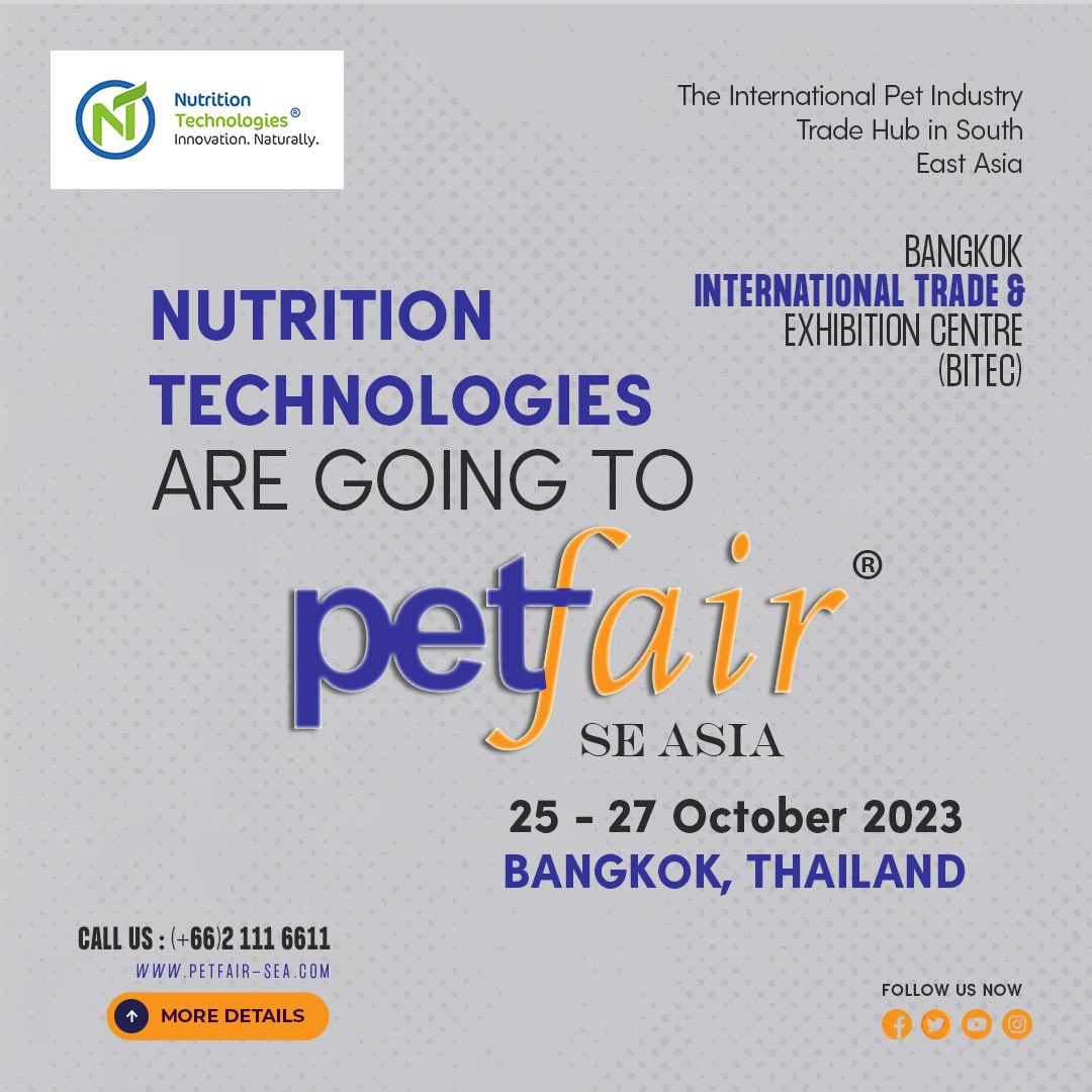 SentaraGroup's tweet photo. We are delighted to announce our visit at #PetFair SE Asia Bangkok!

Reach out to us for a comprehensive exploration of our functional #protein ingredients for pet food and our groundbreaking bioactive organic #fertilizer solutions.

Call us at: (+66)2 111 6611 https://t.co/SXYMQ3Gpot