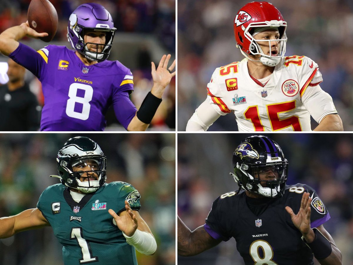 jasrifootball's tweet photo. 𝗟𝗜𝗦𝗧: Quarterback Rankings heading into week 8, via @KurtBenkert 

1. Lamar Jackson
2. Patrick Mahomes
3. Kirk Cousins
4. Jalen Hurts
5. CJ Stroud
6. Tua Tagovailoa
7. Jared Goff
8. Trevor Lawrence
9. Josh Allen
10. Matthew Stafford
11. Dak Prescott
12. Justin Herbert
13. Joe Burrow
14. Brock Purdy
15. Geno Smith
16. Kenny Pickett
17. Gardner Minshew
18. Baker Mayfield
19. Russell Wilson
20. Zach Wilson
21. Tyrod Taylor
22. Sam Howell
23. Bryce Young
24. Josh Dobbs 
25. Jordan Love
26. Mac Jones
27. Tyson Bagent
28. Desmond Ridder
29. Jimmy Garoppolo
30. Derek Carr
31. Ryan Tannehill
32. Deshaun Watson