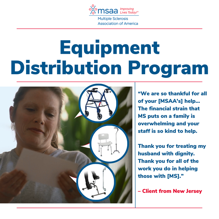 MSassociation's tweet image. “The financial strain that MS puts on a family is overwhelming and your staff is so kind to help.” - Client from New Jersey

To learn more about MSAA&apos;s Equipment Program, please visit: bit.ly/3SgrZx9
#MSawareness #MultipleSclerosis #MSsupport