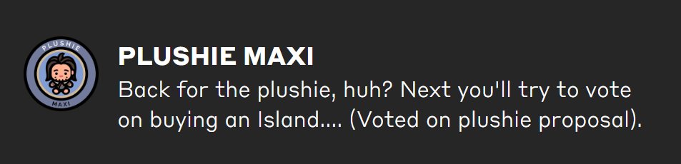 We would like to extend our gratitude to the <a href="/Azuki/">Azuki</a> team, <a href="/BobuBeanFarmer/">Bobu the Bean Farmer</a> committee, and our community for their support during the Bobu Plushie proposal phase back in August. We had 1600 votes from 351 voters despite bear market conditions. The proposal passed with a 98%
