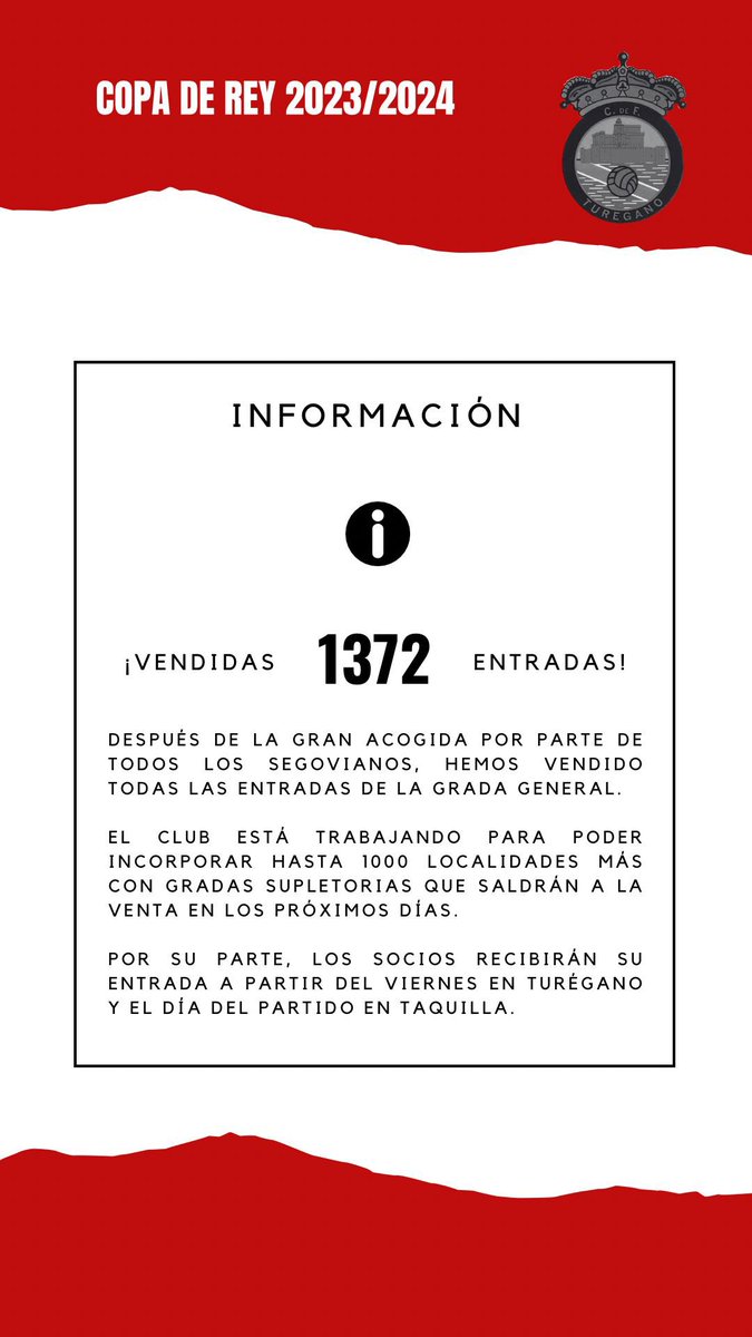 🏆COPA DEL REY🏆

Información entradas 🎟️ 

Gracias a todos de corazón por la acogida. 

#TuréganoCF #todoAlRojo #TuréganoCFCeltaDeVigo #CopaDelRey