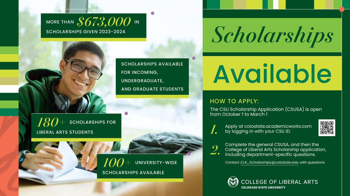 The CSU Scholarship Application is now open! The CSUSA is a competitive online scholarship application for many of the scholarships at CSU. Scholarships are available in all class levels. For more information, please visit the link below col.st/PPg7l