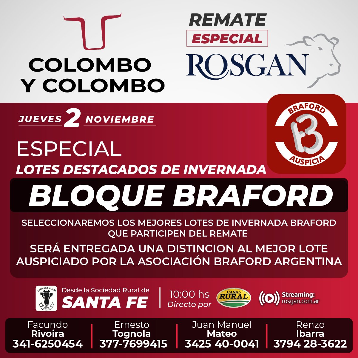 cyc_oficial's tweet photo. 🔨 #HayRemate @rosgan_bcr por @elrural desde la @SocRuralSantaFe
📅 Jueves 2 de #noviembre, 10hs
Especial Bloque Braford @BrafordArg
𝐃𝐞𝐬𝐜𝐮𝐛𝐫𝐚 𝐧𝐮𝐞𝐬𝐭𝐫𝐨 𝐧𝐮𝐞𝐯𝐨 𝐦𝐚𝐫𝐤𝐞𝐭𝐩𝐥𝐚𝐜𝐞
https://t.co/q6BBOmMjp2

#ColomboyColombo #Agroganadero #ganaderia #Rosgan https://t.co/zSNoYmenKV