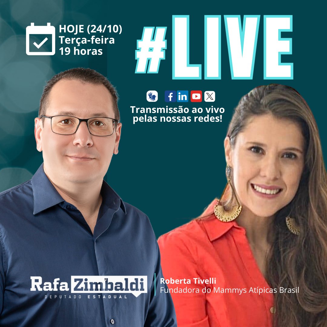 ZimbaldiRafa's tweet photo. Acompanhe a nossa live hoje às 19 horas. Transmissão pelo Facebook, YouTube, LinkedIn e aqui pelo X. Links das redes no #LinkdaBio. https://t.co/pP1nkD8D4a