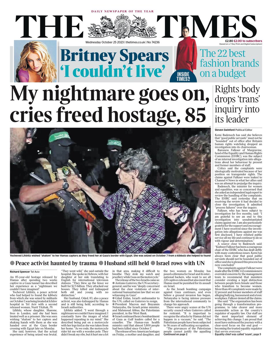 THE TIMES: My nightmare goes on cries freed hostage, 85 #TomorrowsPapersToday