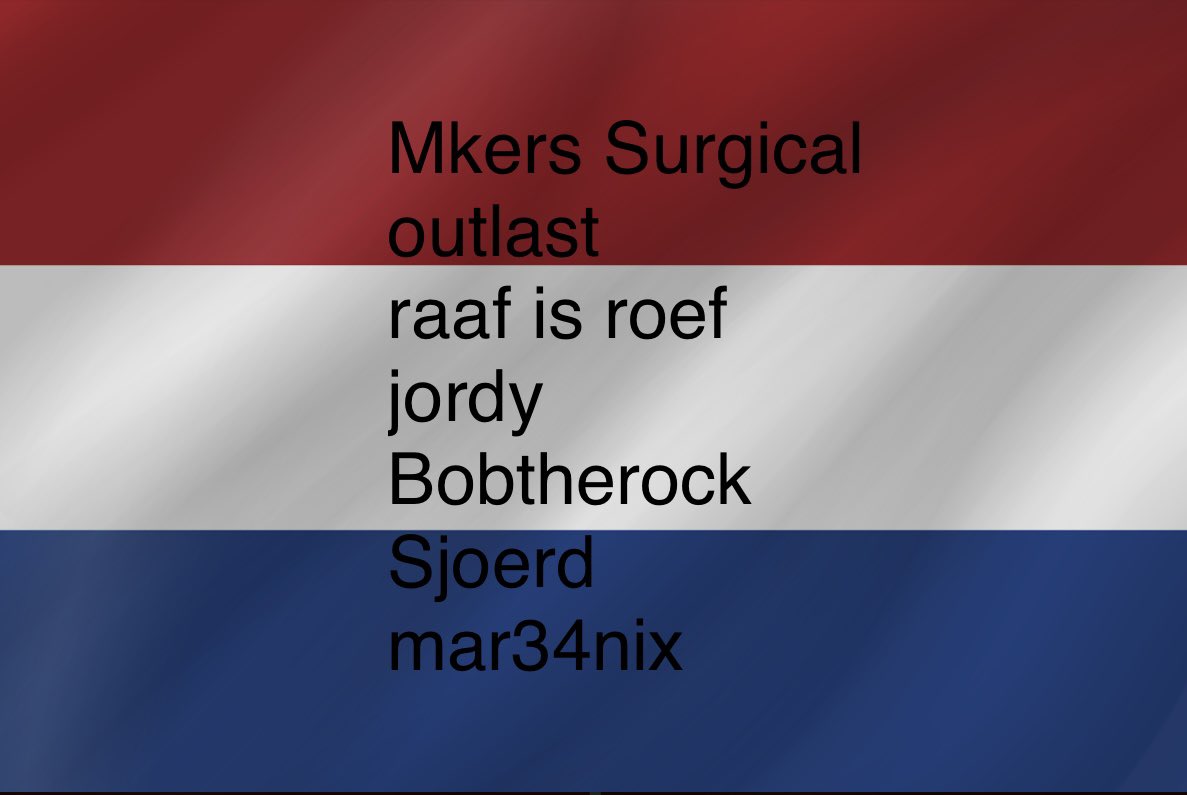 Introducing the roster for the Netherlands for <a href="/CR_Supremacy/">Supremacy League</a>!

Staff
<a href="/PZNecati/">Necati</a> 
<a href="/Geitjes1/">Geitjes</a> 
<a href="/JuloRbs/">Julo</a> 

Players
⭐️ <a href="/SurgicalGoblin/">Surgical Goblin</a> 
⭐️ <a href="/BeansMoisty/">outlast</a> 
⭐️ <a href="/Raafisroef/">Raafisroef</a> 
⭐️ <a href="/jordyCR13/">jordy</a> 
⭐️ <a href="/Bobtherock03/">Dr. James V</a> 
⭐️ <a href="/sjoerdsterkenb1/">sjoerd sterkenburgh</a> 
⭐️ @Clasherforlife3
