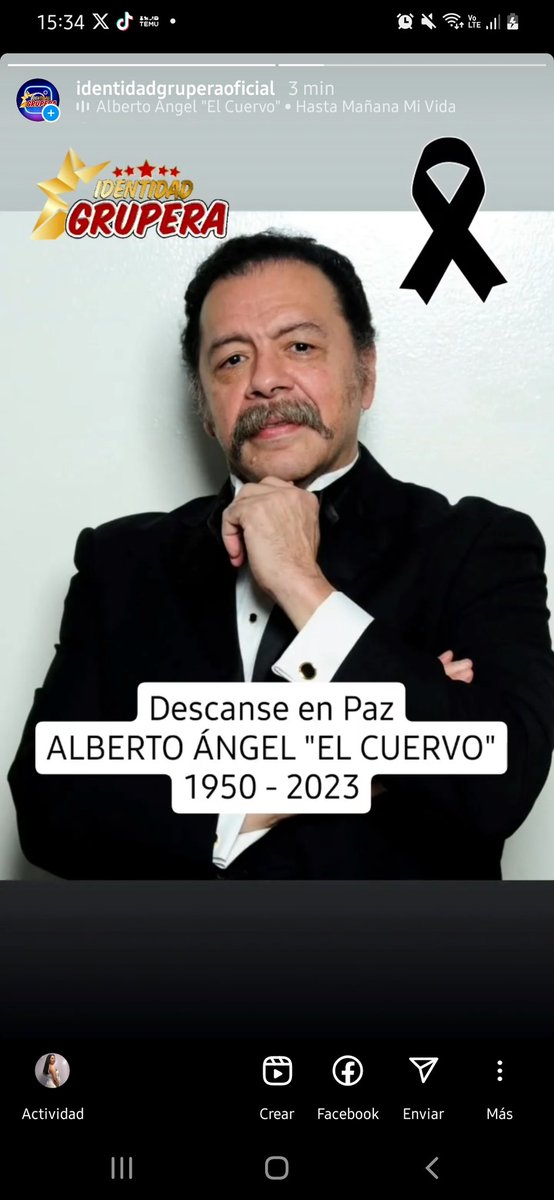 idgruperaofi's tweet photo. #IdentidadGrupera lamentable pérdida para el mundo de la música, a los 73 años, deja se existir  ALBERTO ÁNGEL EL CUERVO, cantante de mariachi, tenor, actor, productor y poeta. Descanse en Paz!! https://t.co/fLQr6sXU7N