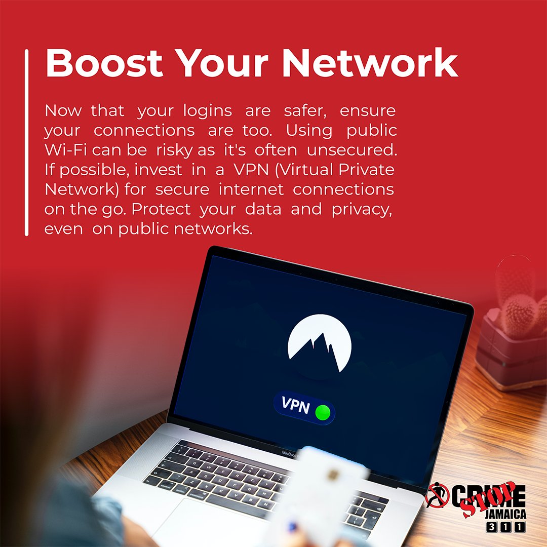 CSJAMAICA's tweet image. 🔒💻 #TipsTuesday: Don&apos;t compromise your online security! Public Wi-Fi can be a haven for hackers. If possible, invest in a VPN for encrypted, secure connections on the go. Safeguard your data and privacy, even on public networks. #OnlineSafety #VPNProtection #CrimeStopTips