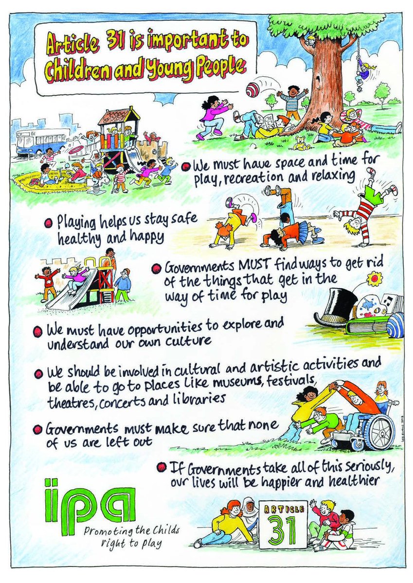 Happy United Nations Day! ❤️🌎

Article 31 of the United Nations Convention on the Rights of the Child (UNCRC) recognises every child’s right to play. We need to provide children with time, space and freedom to play @parks_great @MancLibraries @MCRActive @ManchesterPlay @_Emypp