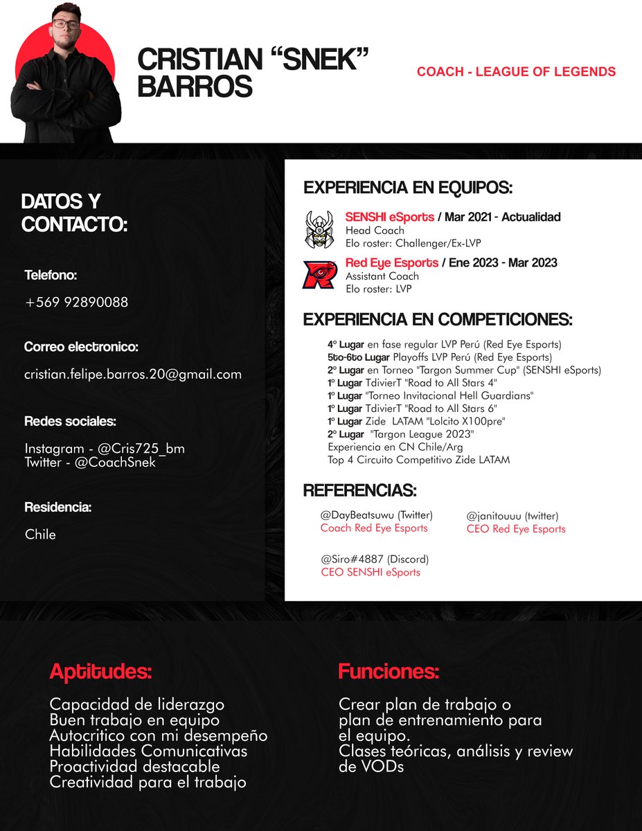 Hola! Me encuentro LFT  para 2024 en LVP/LRS/LRN. Abierto a cualquier oferta como Head Coach o Assistant Coach. 
📩Mi contacto via DM, Discord o mi correo.
Adjunto mi CV y cuento con más muestras de mi trabajo al privado.
Se agradecen los Retweets🔄, Likes ♥ y cualquier difusión