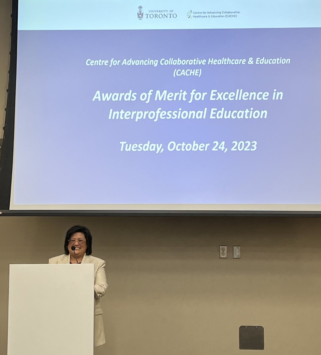 I’m happy to bring greetings from the University of Toronto to the celebration of Awards of Merit for Excellence in Interprofessional Education, hosted by @UofT’s Centre for Advancing Collaborative Healthcare and Education (CACHE). Congrats to the awardees!