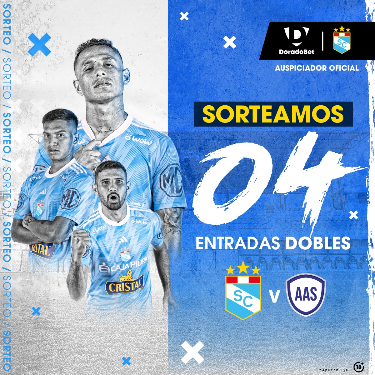 ¡𝗦𝗢𝗥𝗧𝗘𝗔𝗠𝗢𝗦 𝟰 𝗘𝗡𝗧𝗥𝗔𝗗𝗔𝗦 𝗗𝗢𝗕𝗟𝗘𝗦!💙🏟

1. Síguenos
2. Haz RT y etiqueta a la persona que te acompañaría.

🔒Cierre del sorteo: jueves 26 - 12 p.m.

*Aplican TyC