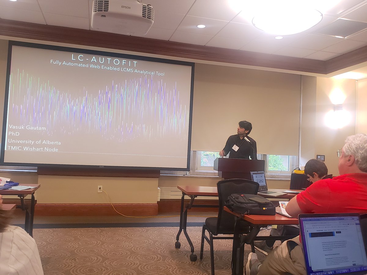 WishartLab's tweet photo. 🚨 It's happening now!  #BioinformaticLovers, If you are attending #MANA2023 join us to this #OralPresentation: LC-AUTOFIT. Fully automated web enabled LCMS analytical tool. Vasuk Gautam  #BionformaticCommunity #Python #AnalyticalTool #metabolomics #metabolomicscommunity #data https://t.co/1R5FprTeWE