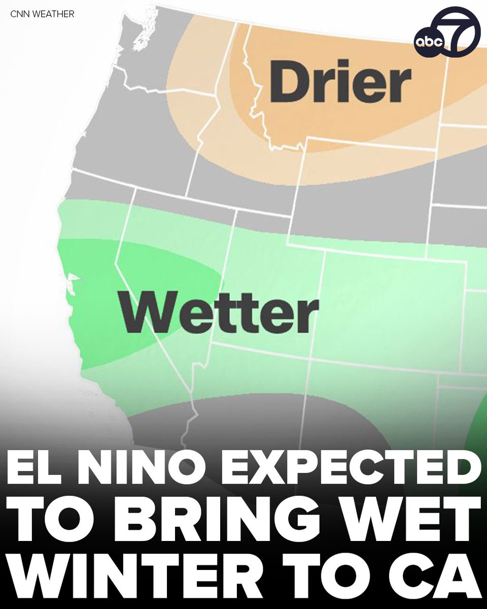El Niño is forecast to be strong this winter and reach a significant level. This means that California is expected to see another wet winter. 🌧️☔️🌧️ Read more here: abc7.la/40aiUru