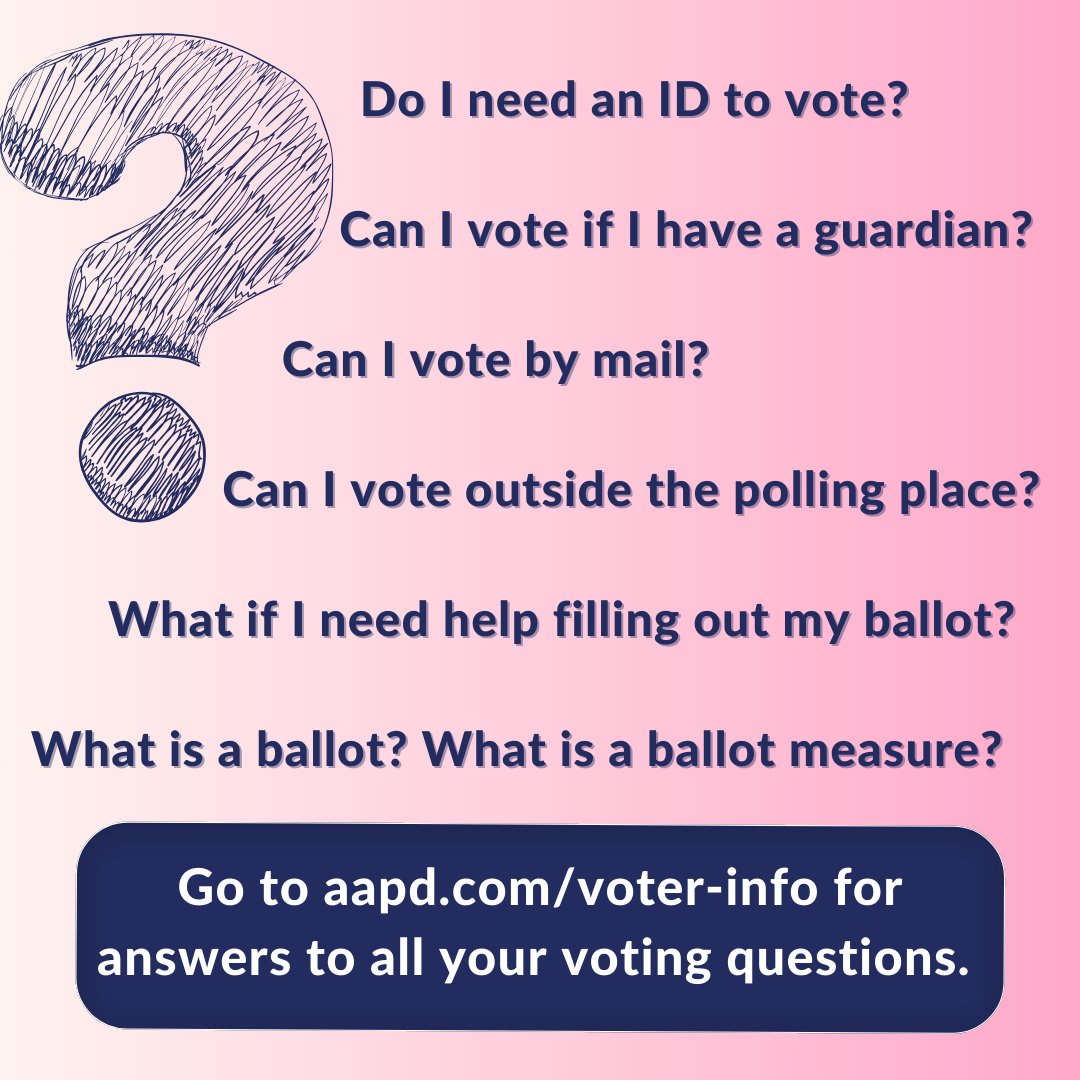 AAPD's tweet photo. There are lots of important elections happening this year. If you have questions about how to vote in your state, check out REV UP's State Voting Guides for Disabled Voters! Go to https://t.co/E5UW1P2d4T for English guides, https://t.co/ENz2W9MdVb for Spanish. https://t.co/BUdHaukWgK