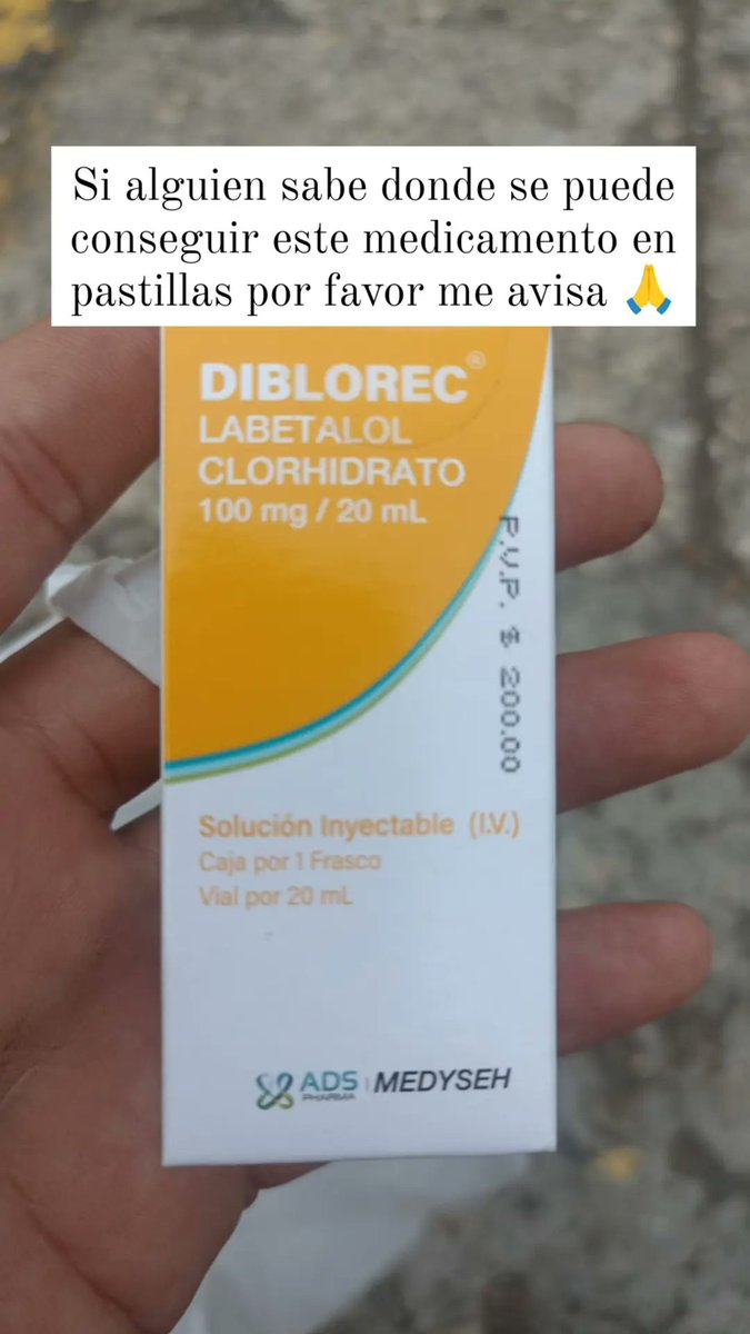 Janiliks's tweet photo. Se necesita labetalol de 500 mg en Guayaquil o de donde se pueda hacer envios hasta Guayaquil, por favor compartir 🙏 @MrLinkEc https://t.co/k6HMHgLnca